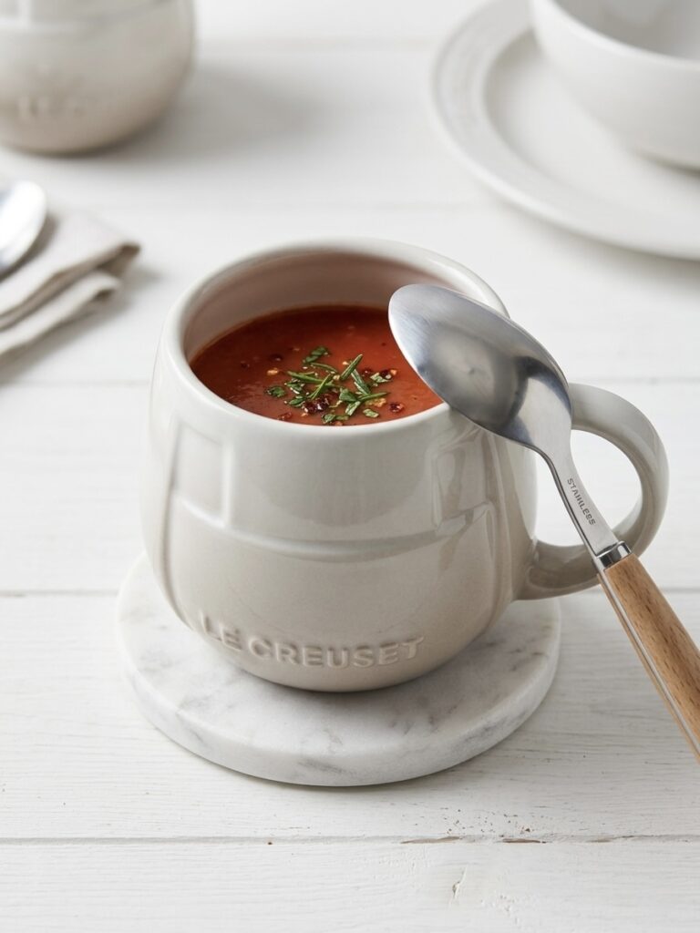 ル・クルーゼマグにトマトスープが入った画像